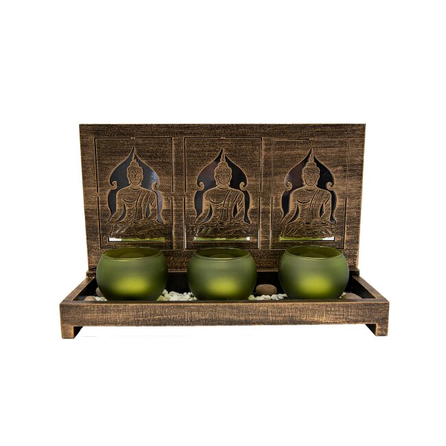 Set de bouddha avec verres et bougies chauffe-plat, 3 pièces