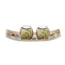 Decorative bowl with 2 candle holders, leaf design