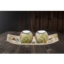 Decorative bowl with 2 candle holders, leaf design