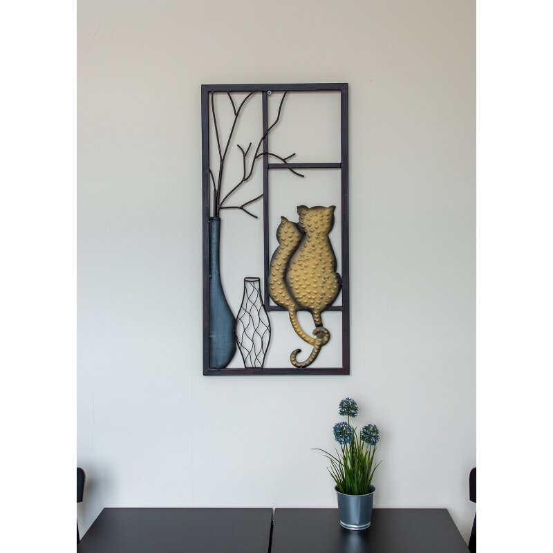 Wandrelief Wandbild Dekoration Katzen aus Fenster 80 cm