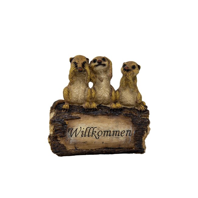 Welcome sign meerkat on tree trunk 22 cm