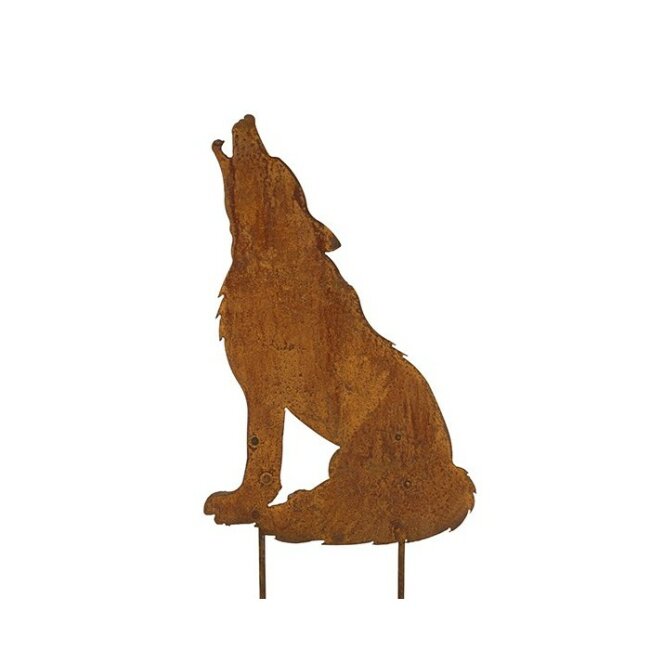 Fiche métallique de jardin "loup hurlant" Déco rouille, env. 55 cm