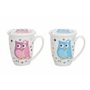 Tea mug owl with lid and strainer, set of 2