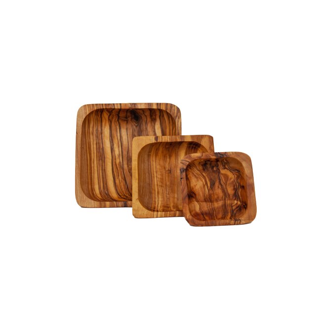 Set of bowls 3 pieces, square olive wood