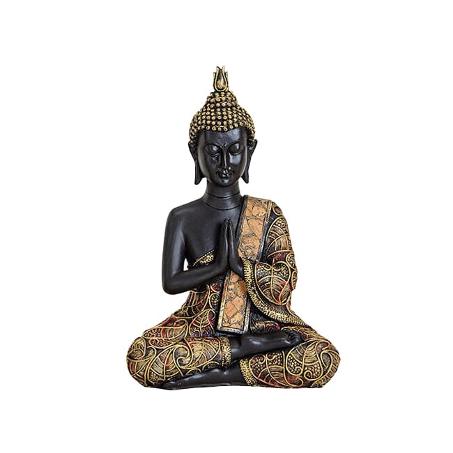 Buddha sort/guld, ca. 21 cm - Hænderne foran brystet