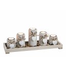 Tealight holder 5s on tray with stones made of wood,...
