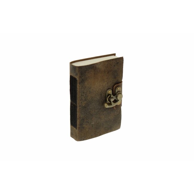 Notesbog, antik læder brun, ca. 10 x 15 cm