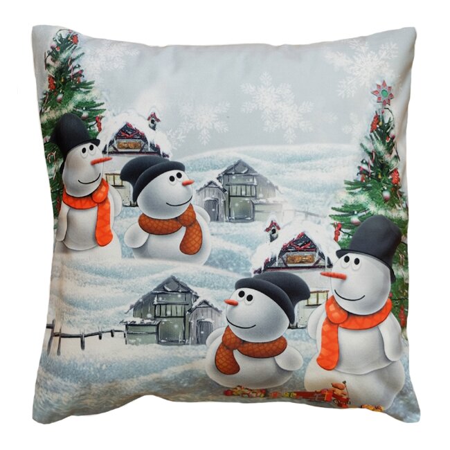 Samt weiche Kissenhülle mit Schneemann Design in Winter Landschaft, ca. 40 x 40 cm aus Polyester