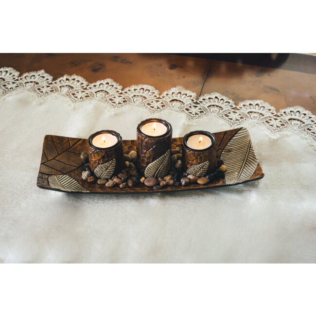 Dekoschale rechteckig mit drei Holzoptik, 20,95 Kerzenhaltern € in