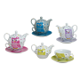 Porzellan Tee Set Tea for one Teeservice Teekanne Tasse Untersetzer Eule