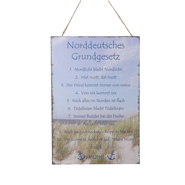 Schild mit Jutehänger " Norddeutsches Gesetz"