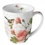 Romantic porcelain cup with pink roses and birds