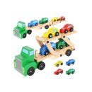 Wooden truck with tow truck and cars