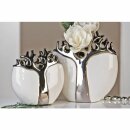 Hochwertige Keramik Vase mit Baum aus Keramik, silber weiße Nuance für stilvolle Akzente