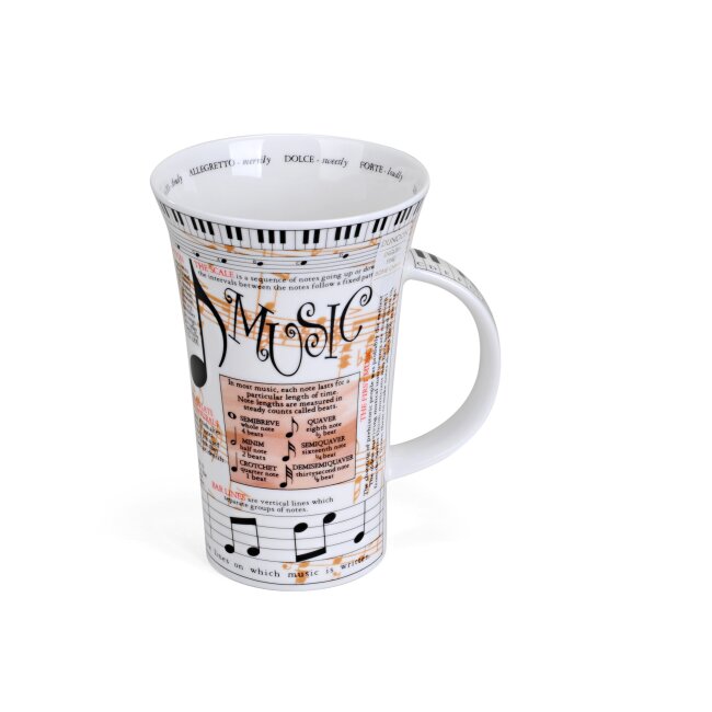 Glencoe Music mug with beautiful notes and piano keys, porcelain music mug