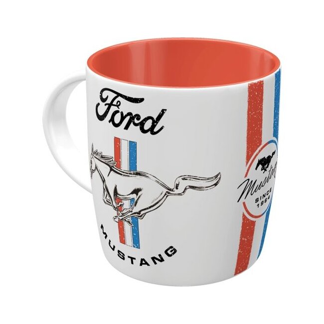 Tasse Ford Mustang Horse & Stripes Logo aus Keramik, ca. 8,5 x 9 cm für Motorsport Fans