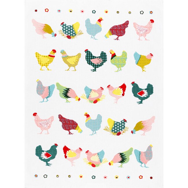 Linge de cuisine imprimé Poules avec cœur 50x70