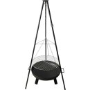 Multigrillset Oslo 4-in-1 aus pulverbeschichtetem Stahl, Schwenkgrill mit Feuerschale und Emailletopf