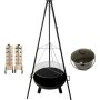 Multigrillset Oslo 4-in-1 aus pulverbeschichtetem Stahl, Schwenkgrill mit Feuerschale und Emailletopf