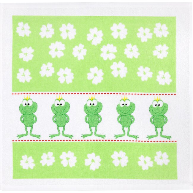 Frottier Druck Küchentuch Froschreihe 50 x 50 cm, grünes Frosch Vergnügen für die Küche