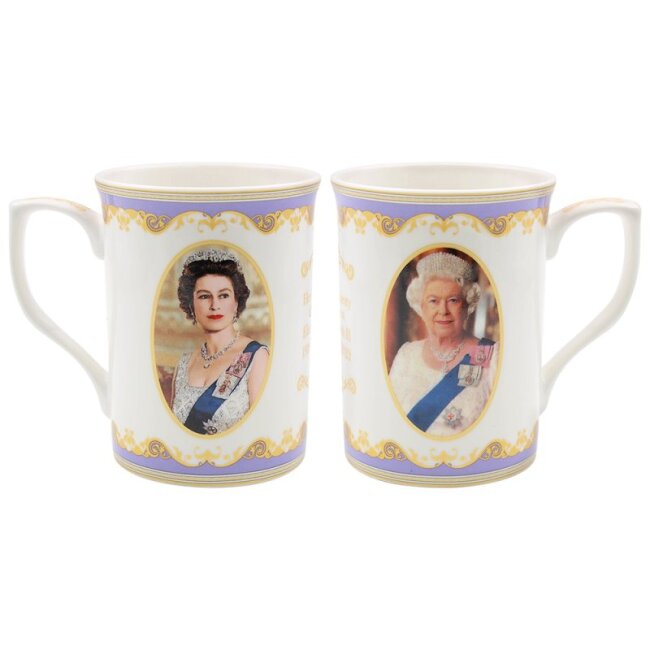 HM Queen Elizabeth II mok van fijn porselein, verzamelaarsmok met fotoprint, ca. 300 ml