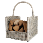 Firewood wicker basket, rectangular, in gray